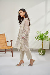 DC-0390 BEIGE 2PCS  EMBROIDERED KURTA WITH TROUSER